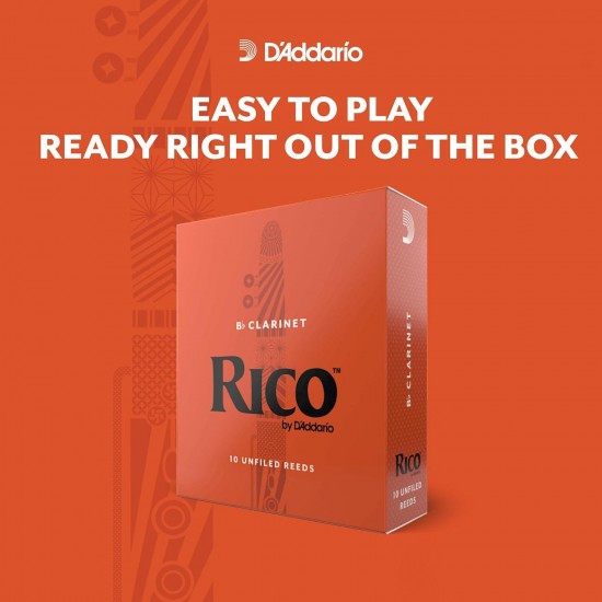 Rico by D'Addario Bb Clarinet Reeds - Reeds for Clarinet - Thiner Vamp Cut & Unfiled for Ease of Play, Traditional Blank for Clear Sound - Clarinet Reeds