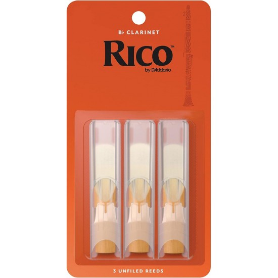 Rico by D'Addario Bb Clarinet Reeds - Reeds for Clarinet - Thiner Vamp Cut & Unfiled for Ease of Play, Traditional Blank for Clear Sound - Clarinet Reeds