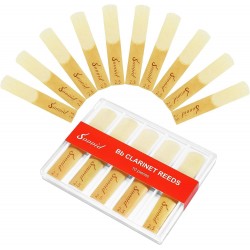 Sovvid 10 Pack Bb Clarinet Reeds with Plastic Box, Thinner Reed Tip & Unfiled Cut for Easy of Play, Traditional Reeds for Clarinet Beginner and Player