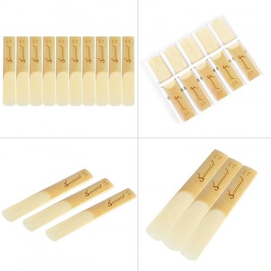 Sovvid 10 Pack Bb Clarinet Reeds with Plastic Box, Thinner Reed Tip & Unfiled Cut for Easy of Play, Traditional Reeds for Clarinet Beginner and Player