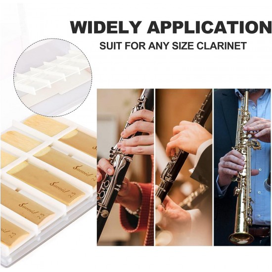 Sovvid 10 Pack Bb Clarinet Reeds with Plastic Box, Thinner Reed Tip & Unfiled Cut for Easy of Play, Traditional Reeds for Clarinet Beginner and Player