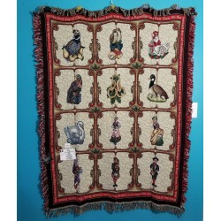 1999 NEW Christopher Radko LIBRARY 12 DAYS OF CHRISTMAS ORNAMENTS Tapestry Throw