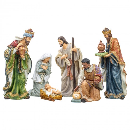 Holy Family Nativity Natural 13 inch Resin Christmas Figurines Set of 6