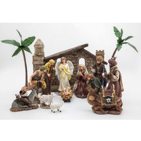 16 Pc Indoor Polyresin Hand-Painted Centerpiece Nativity Set Christmas Decor