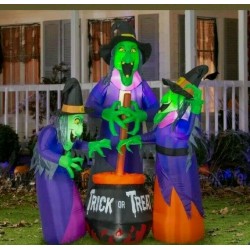 Home Accents 6 Ft LED Fire and Ice Cauldron Witches Trio Inflatable New