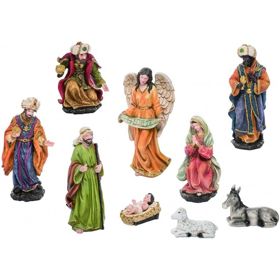 Transpac Gloria Natural 8 X 5 Resin Stone Christmas Nativity Figurines Set Of 10