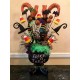 HALLOWEEN CENTERPIECE NOT WREATH CAULDRON WITCH LEGS FEATHER FLORAL RAZ DECOR