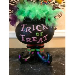 HALLOWEEN CENTERPIECE NOT WREATH CAULDRON WITCH LEGS FEATHER FLORAL RAZ DECOR