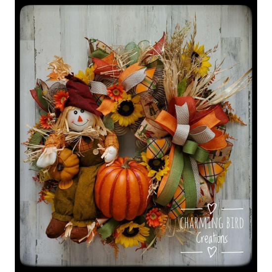 Scarecrow Wreath, Fall Wreath, Sunflower Wreath, Fall Decor, Thanksgiving Wreath