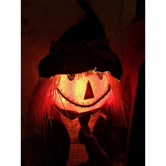 54” Fiber Optic Scarecrow Pumpkin Witch Hat JOL Fall Hay Halloween Trendmasters