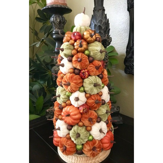 NEW FALL THANKSGIVING HALLOWEEN VELVET PUMPKINS 17” TREE CENTERPIECE TABLE DECOR