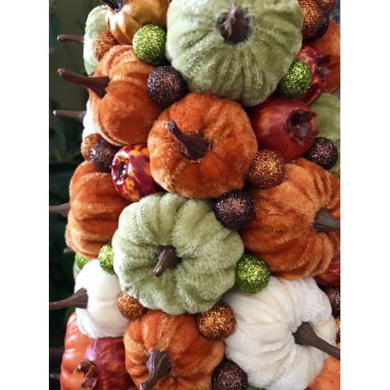 NEW FALL THANKSGIVING HALLOWEEN VELVET PUMPKINS 17” TREE CENTERPIECE TABLE DECOR