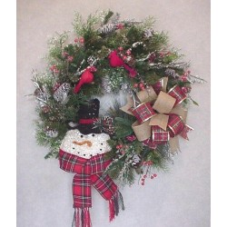 WINTER SNOWMAN COUNTRY FARMHOUSE CARDINALS EVERGREENS WREATH DOOR DECOR