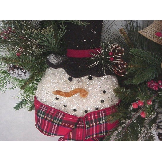 WINTER SNOWMAN COUNTRY FARMHOUSE CARDINALS EVERGREENS WREATH DOOR DECOR