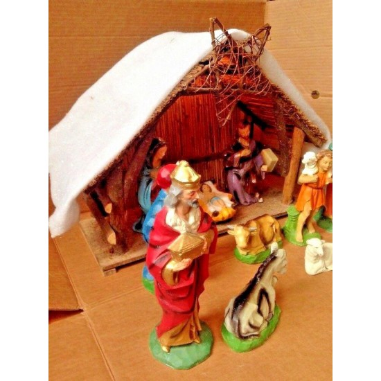 Vintage LARGE 14-Piece Lighted Musical Nativity Scene Creche Italy Silent Night