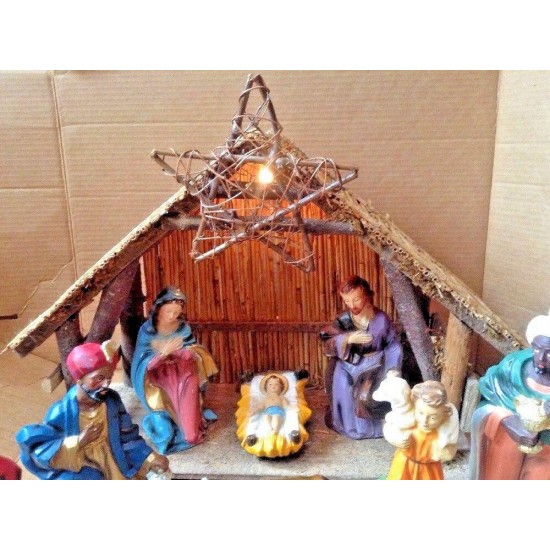 Vintage LARGE 14-Piece Lighted Musical Nativity Scene Creche Italy Silent Night