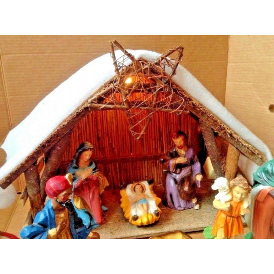 Vintage LARGE 14-Piece Lighted Musical Nativity Scene Creche Italy Silent Night