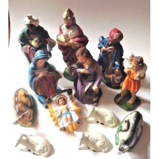 Vintage LARGE 14-Piece Lighted Musical Nativity Scene Creche Italy Silent Night