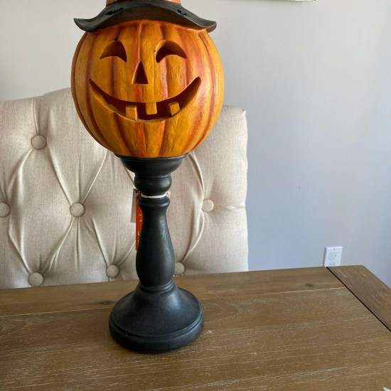 Pumpkin-Head Jack-O-Lantern LED Light Up Pedestal Lamp Halloween Huge 20