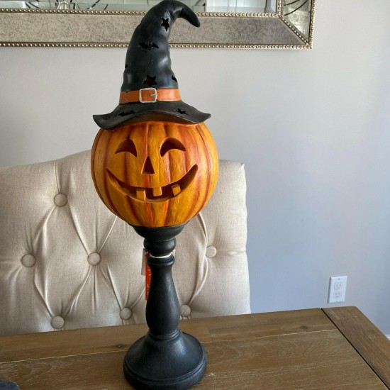 Pumpkin-Head Jack-O-Lantern LED Light Up Pedestal Lamp Halloween Huge 20