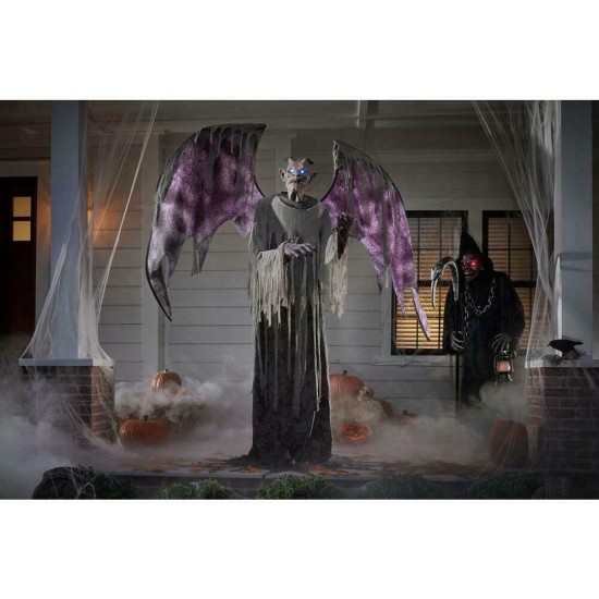 7.5 Ft Animated Life Size Winged Demon Scary Spooky Haunted Halloween Prop Decor