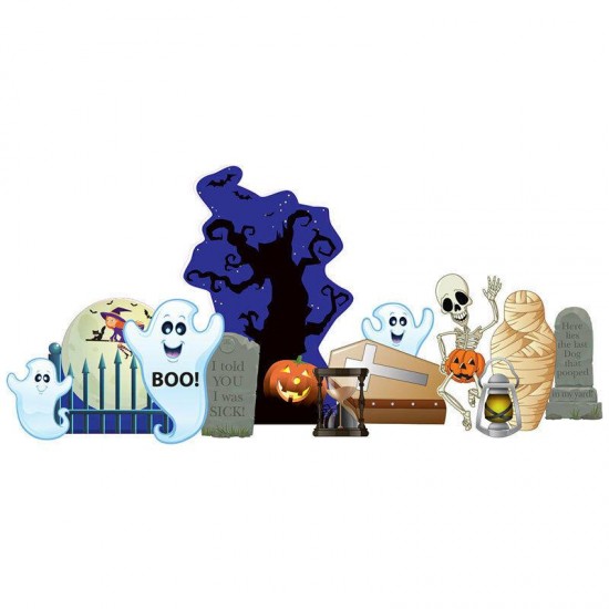 HALLOWEEN GRAVEYARD 13-Piece Plastic OUTDOOR YARD DECOR Standee Standup Set