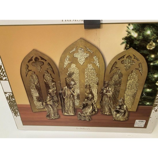 NEW Trimsetter Dillard Nativity w 3 Arch Wood Mirrors Christmas 25