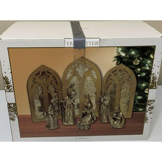 NEW Trimsetter Dillard Nativity w 3 Arch Wood Mirrors Christmas 25