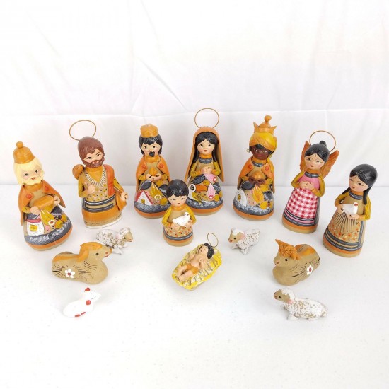 Vtg Hand Made Painted Clay Russian Doll Christmas Nativity Set Figurines