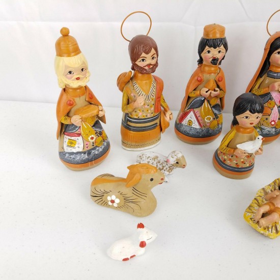 Vtg Hand Made Painted Clay Russian Doll Christmas Nativity Set Figurines