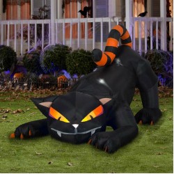 HALLOWEEN INFLATABLE DECOR 6 Ft Black Cat Striped Tail LED Lights Animated