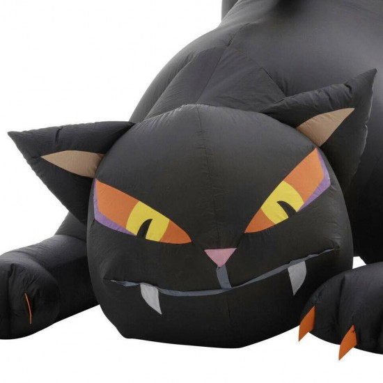 HALLOWEEN INFLATABLE DECOR 6 Ft Black Cat Striped Tail LED Lights Animated