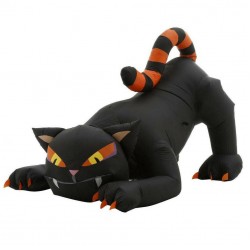 HALLOWEEN INFLATABLE DECOR 6 Ft Black Cat Striped Tail LED Lights Animated