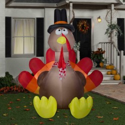 Air Blown Pilgrim Turkey Thanksgiving Self-Inflating LED Lighted Yard Decor 5-Ft