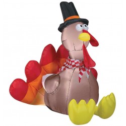 Air Blown Pilgrim Turkey Thanksgiving Self-Inflating LED Lighted Yard Decor 5-Ft