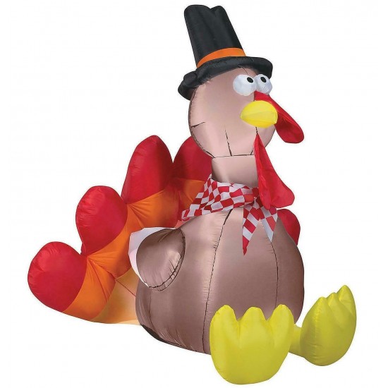 Air Blown Pilgrim Turkey Thanksgiving Self-Inflating LED Lighted Yard Decor 5-Ft