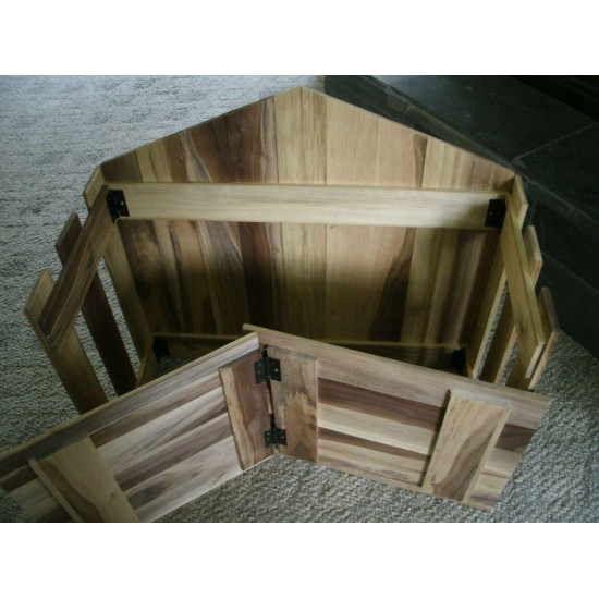 Folding Large Walnut Nativity Stable Christmas Creche Collapsible Shed Compact