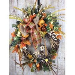 Fall Door Wreath, Fall White SUnflower Wreath, Outdoor Fall Decor, Pumpkin Wreat