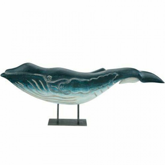 Mango Wood Humpback Whale with Metal Stand Decor