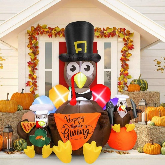 YUNLIGHTS 6FT Thanksgiving Inflatable, Colorful Thanksgiving Outdoor Decoration