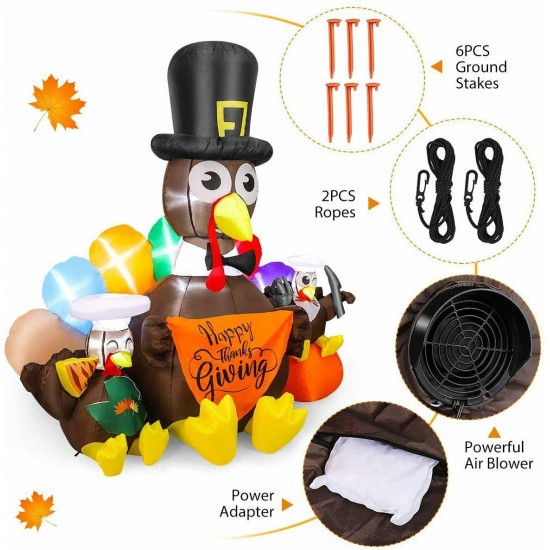 YUNLIGHTS 6FT Thanksgiving Inflatable, Colorful Thanksgiving Outdoor Decoration