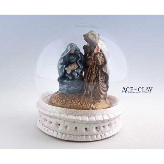 Handmade Polymer Clay Waterless Christmas Nativity Globe