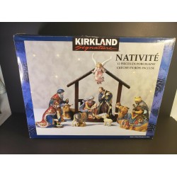 Kirkland Signature 12 Piece Porcelain Nativity Set 75177 with Wood Creche in Box