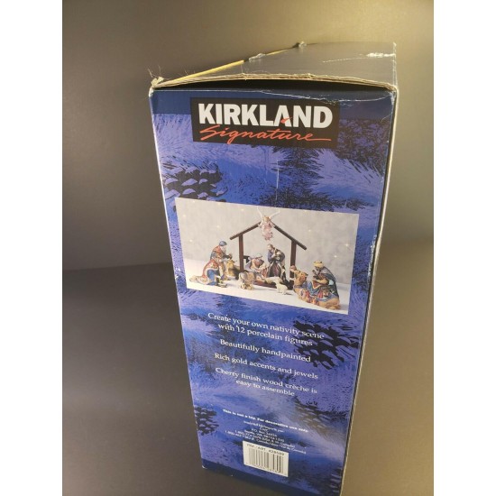 Kirkland Signature 12 Piece Porcelain Nativity Set 75177 with Wood Creche in Box