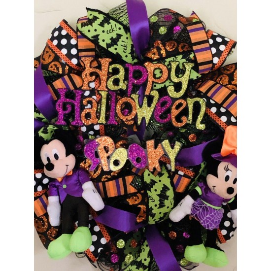 Mickey And Minnie Happy Halloween Wreath, Disney Wreath, Front Door