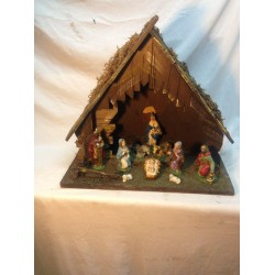 VTG  Nativity Set Hard plastic  Figures Made in Italy Wood Crehe