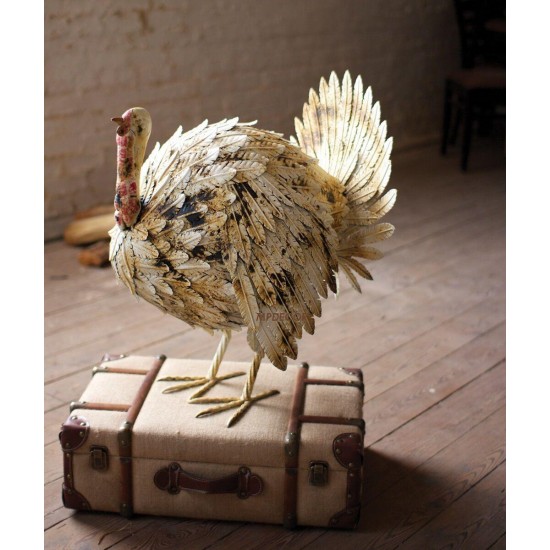 Kalalou Antique White Outdoor Painted Metal Turkey Statuary - CZG1070