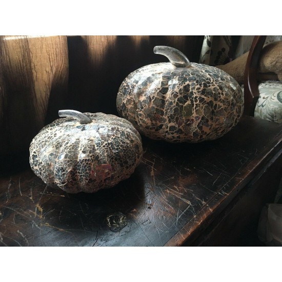 Pottery Barn Glass Mosaic Pumpkin Metallic Thanksgiving Fall Large & Small