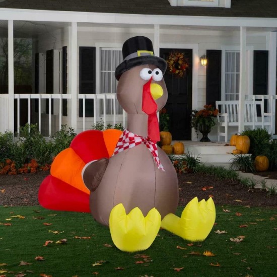 Fat Air Blown Tom Turkey Thanksgiving Self-Inflating LED Lighted Yard Decor 6-Ft