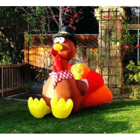 Fat Air Blown Tom Turkey Thanksgiving Self-Inflating LED Lighted Yard Decor 6-Ft